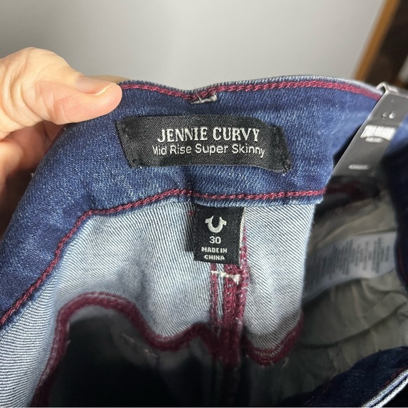 True Religion Jennie Curvy Midrise Super Skinny Women 30 Blue Red Stitch NWT - Picture 7 of 9